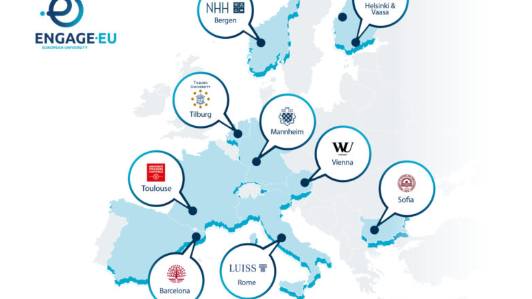 Karte Europas mit Standorten der ENGAGE.EU Partneruniversitäten.