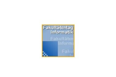 Icon: Fakultätentag Informatik, weiße Schrift auf blauem Untergrund